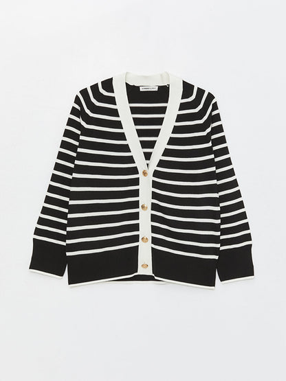 V-Neck Striped Long Sleeve Women's Knitwear Cardigan