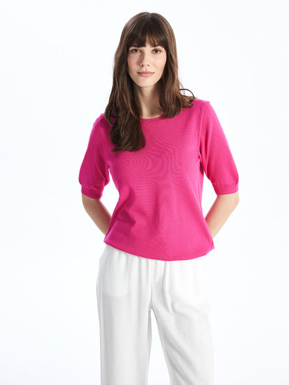 Crew Neck Plain Short Sleeve Women's Knitwear Sweater