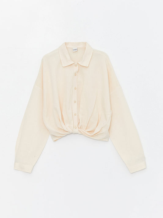 Linen Blend Girl's Crop Shirt