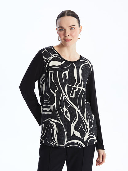 Crew Neck Patterned Long Sleeve Women's Blouse