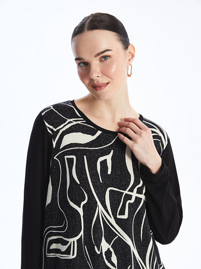 Crew Neck Patterned Long Sleeve Women's Blouse