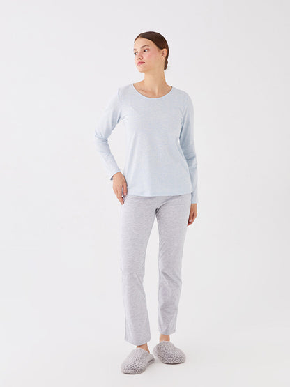 Crew Neck Plain Long Sleeve Women's Pajama Set