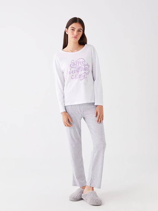 Crew Neck Printed Long Sleeve Women's Pajama Set