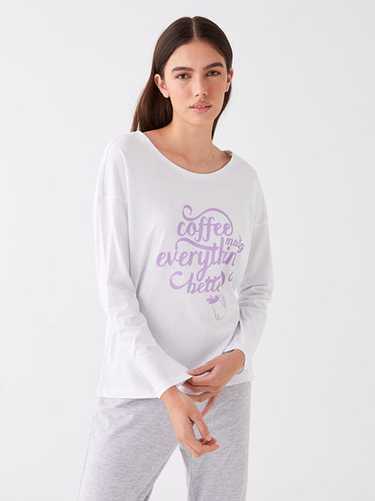 Crew Neck Printed Long Sleeve Women's Pajama Set