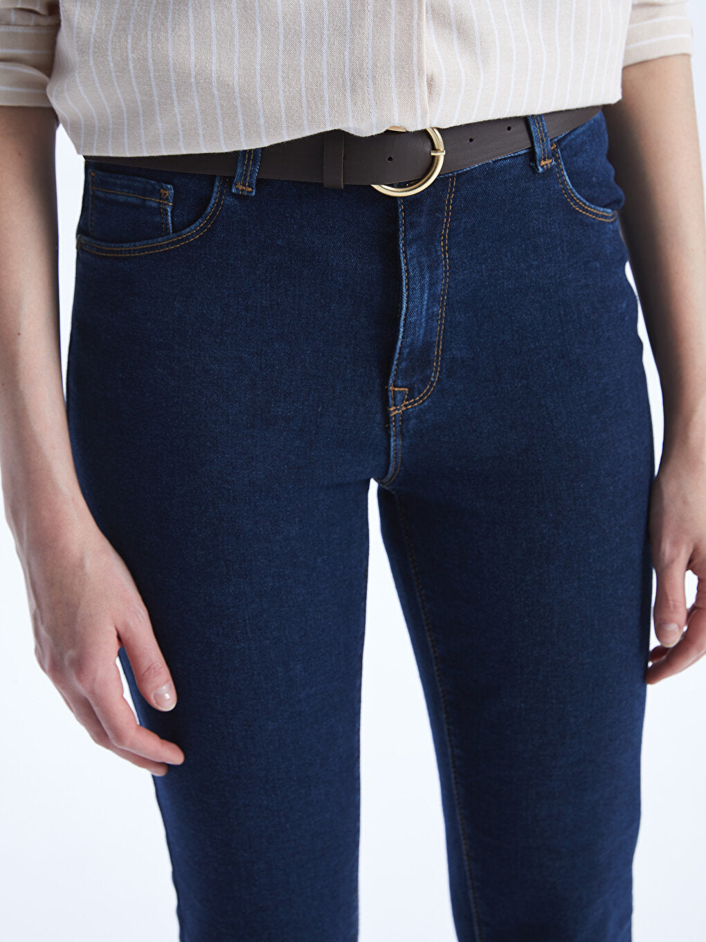 Skinny Fit Women's Jean Trousers with Waist Belt