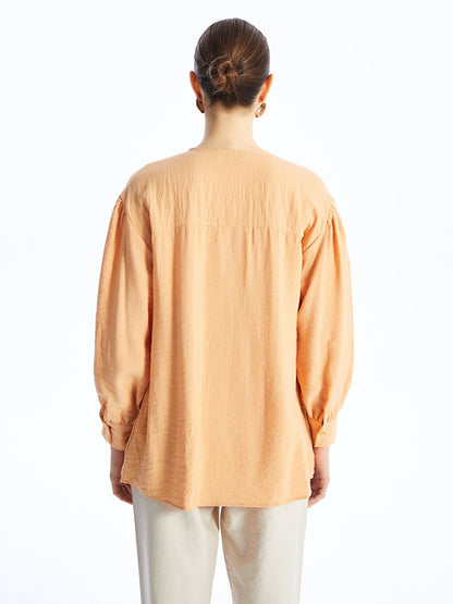 Crew Neck Plain Long Sleeve Oversize Women's Shirt Tunic