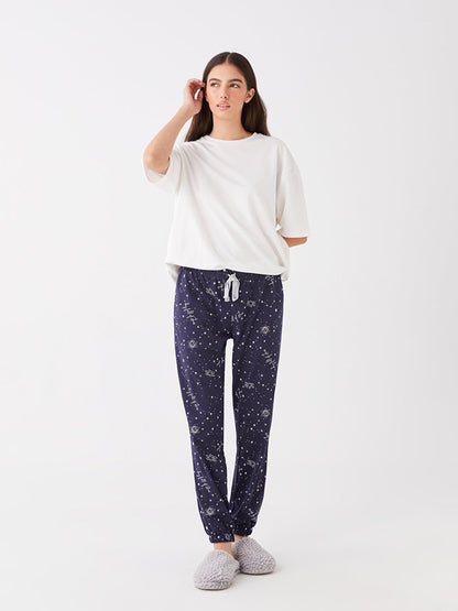 Patterned Women's Jogger Pajama Bottoms with Elastic Waist