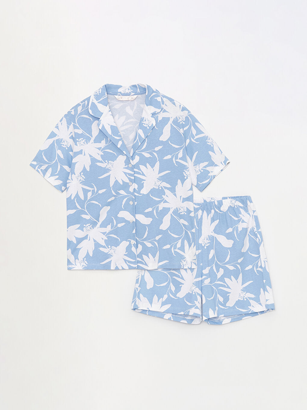 Shirt Collar Patterned Short Sleeve Women's Pajama Set with Shorts