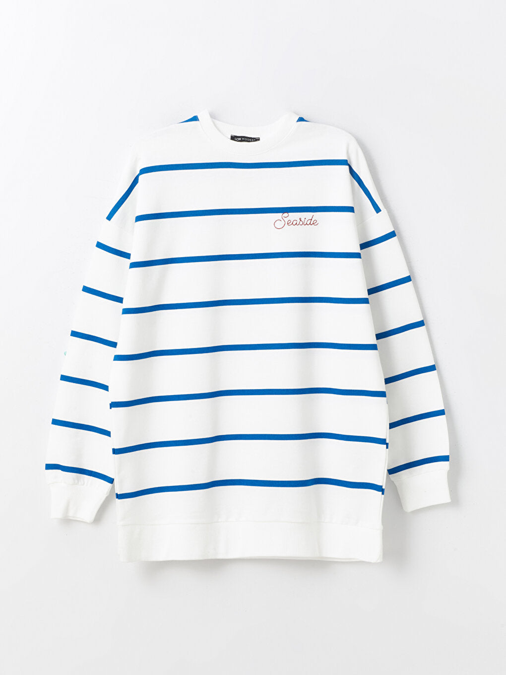 Crew Neck Striped Long Sleeve Women's Sweatshirt Tunic