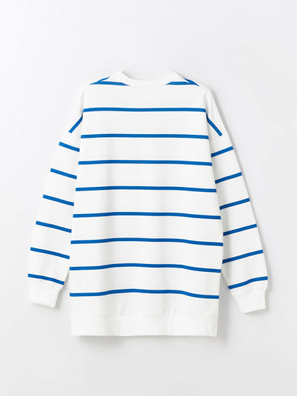 Crew Neck Striped Long Sleeve Women's Sweatshirt Tunic