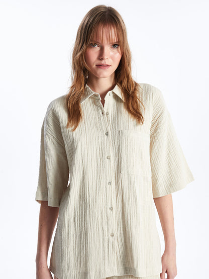 Plain Short Sleeve Oversize Muslin Women's Shirt