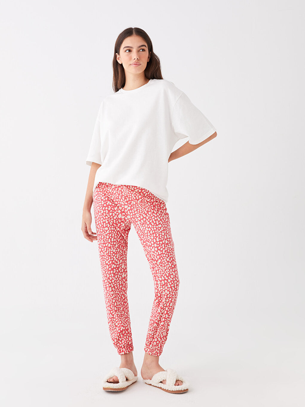 Patterned Women's Jogger Pajama Bottoms with Elastic Waist