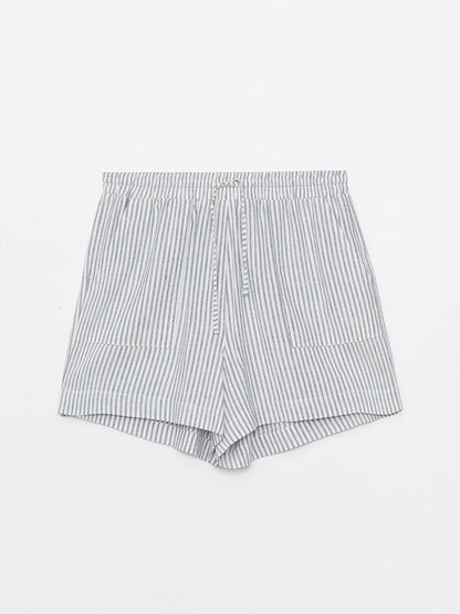 Striped Linen Blend Women's Shorts with Elastic Waist