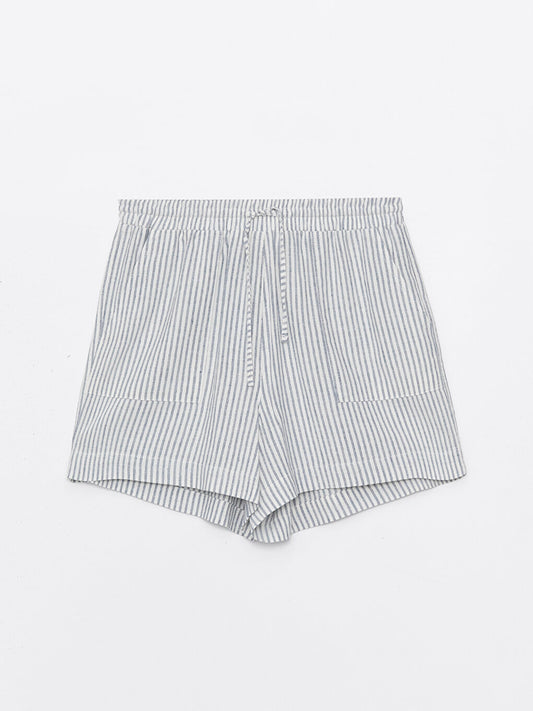 Striped Linen Blend Women's Shorts with Elastic Waist