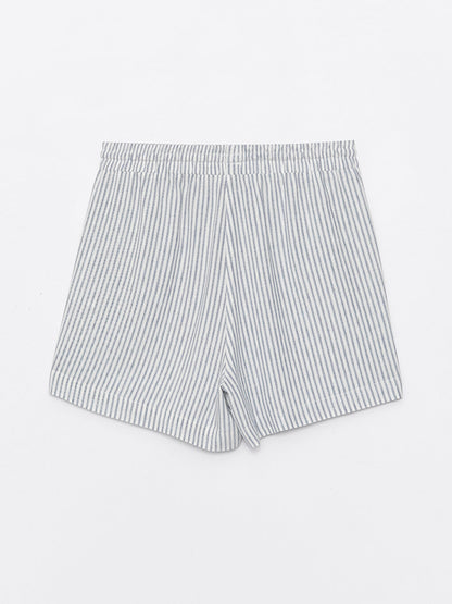 Striped Linen Blend Women's Shorts with Elastic Waist