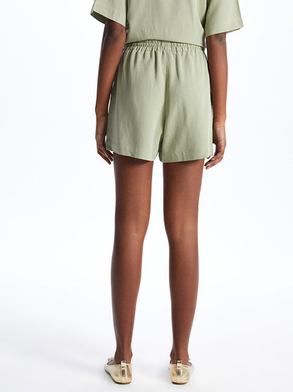 Standard Fit Plain Linen Blend Women's Shorts