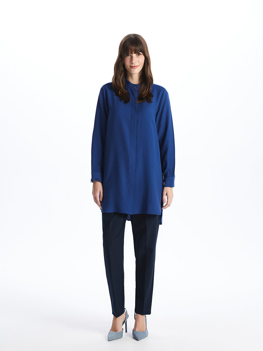 Magnificent Collar Plain Long Sleeve Women's Tunic