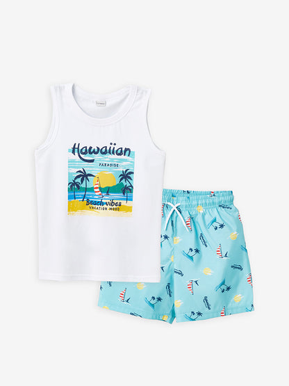 Crew Neck Boy's Undershirt and Swim Shorts