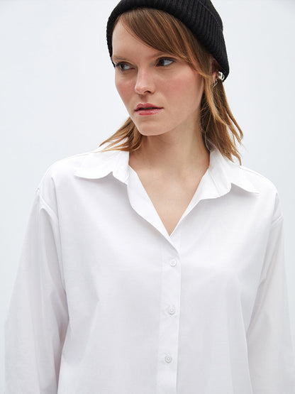 Plain Long Sleeve Oversize Poplin Women's Shirt