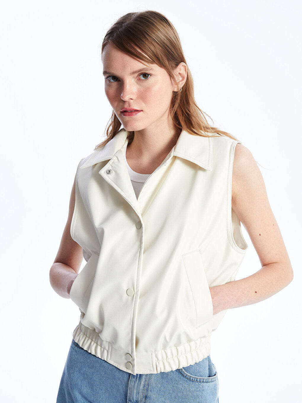 Women's Shirt Collar Plain Vest