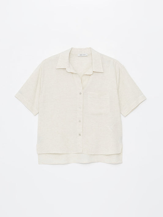 Plain Short Sleeve Linen Blend Women's Shirt