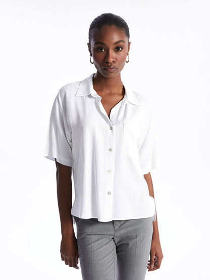 Plain Short Sleeve Linen Blend Women's Shirt