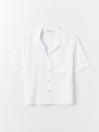 Plain Short Sleeve Linen Blend Women's Shirt