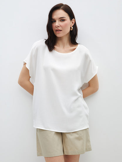 Crew Neck Plain Short Sleeve Women's Blouse