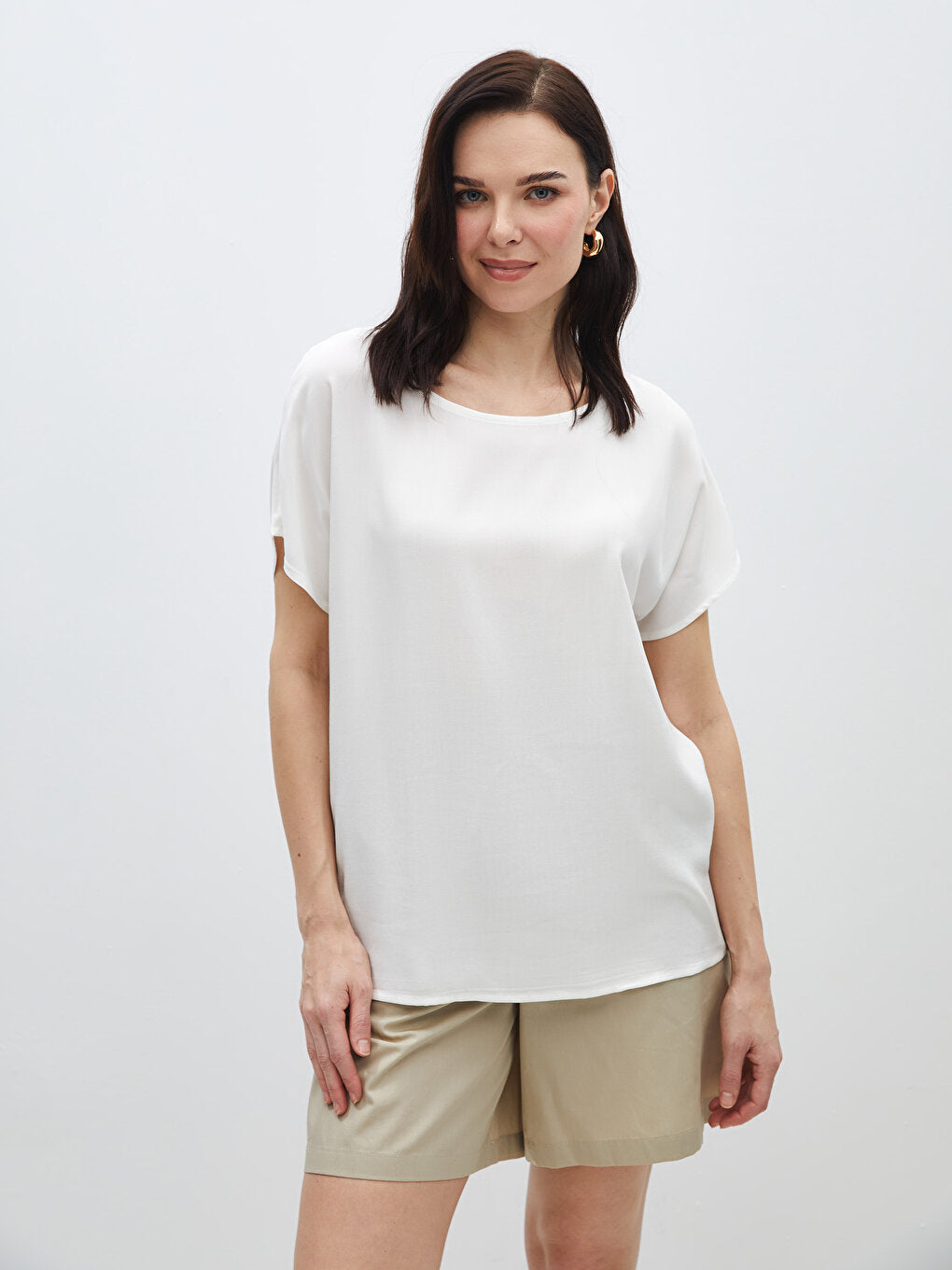 Crew Neck Plain Short Sleeve Women's Blouse