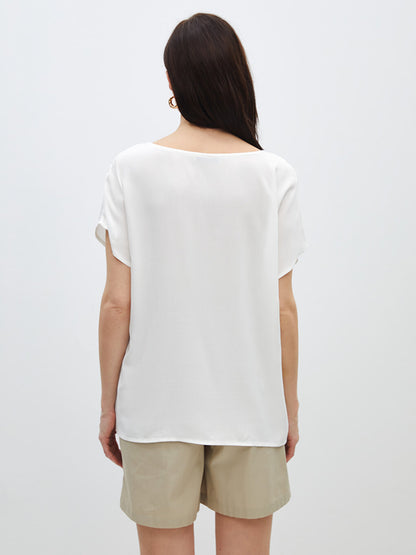 Crew Neck Plain Short Sleeve Women's Blouse