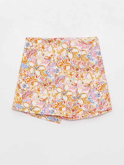 Floral Girl's Shorts Skirt with Elastic Waist