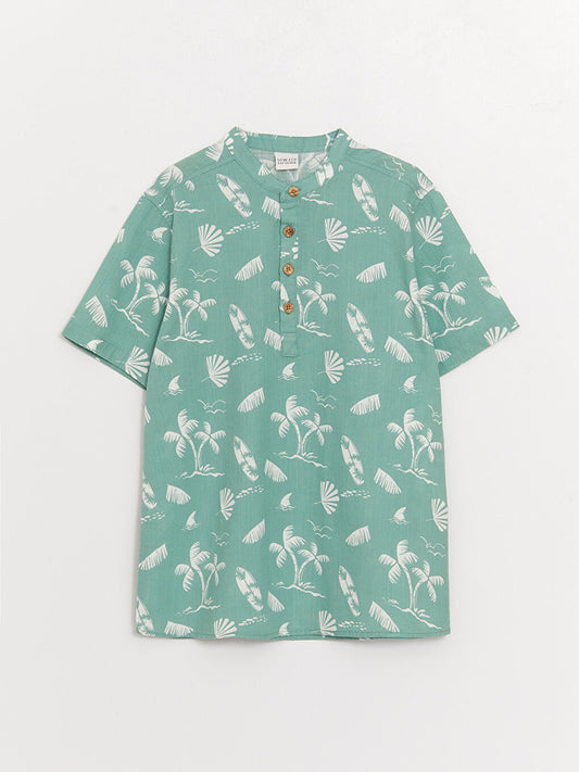 Judge Collar Patterned Short Sleeve Boys' Shirt