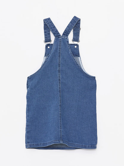 Square Neck Girl's Jean Salopette Dress