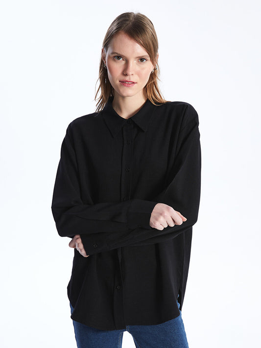 Plain Long Sleeve Oversize Linen Blend Women's Shirt