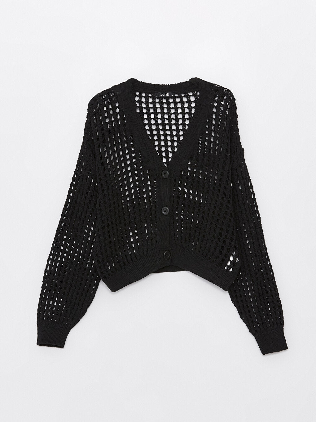 V-Neck Openwork Long Sleeve Women's Knitwear Cardigan