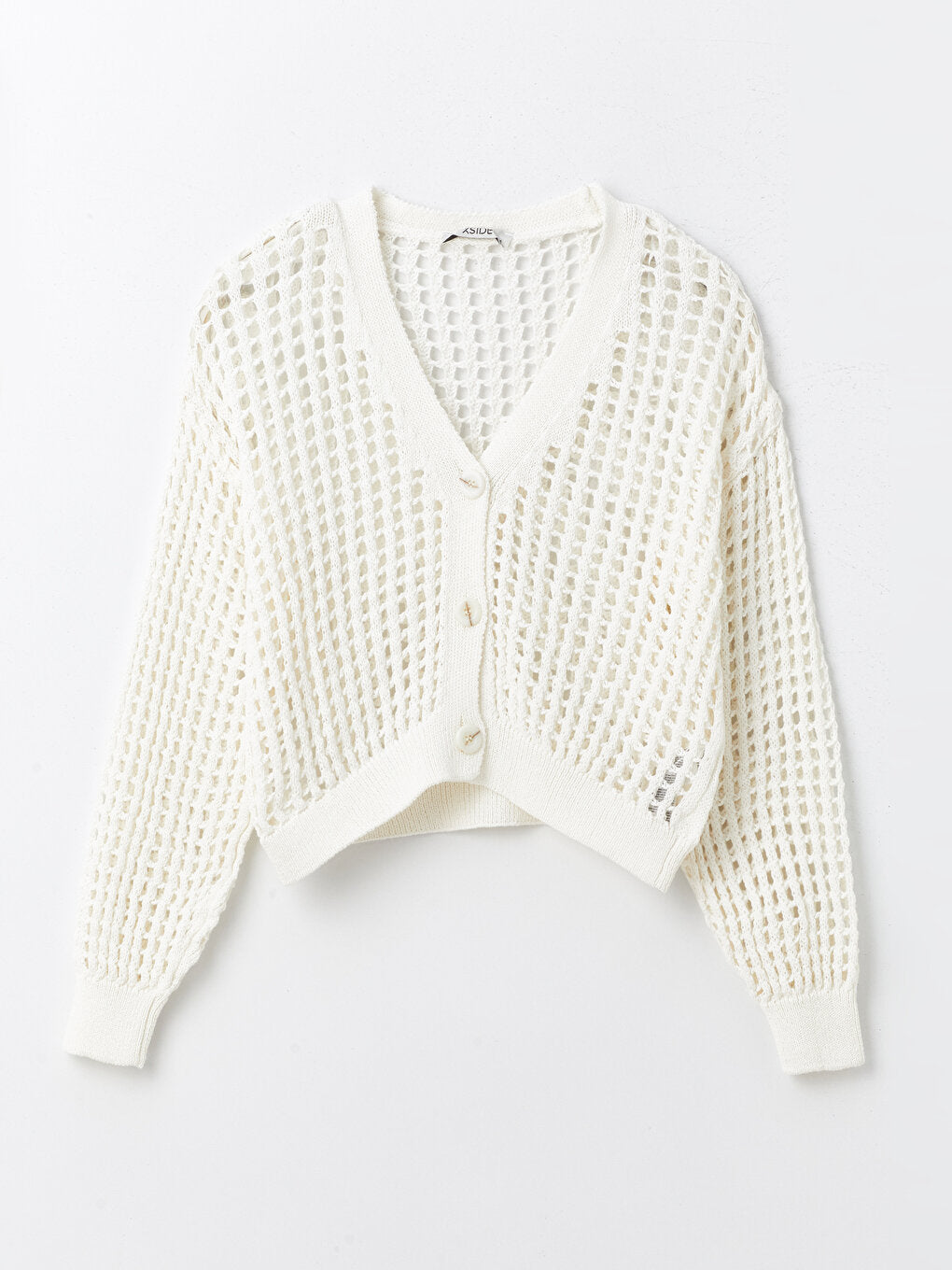 V-Neck Openwork Long Sleeve Women's Knitwear Cardigan