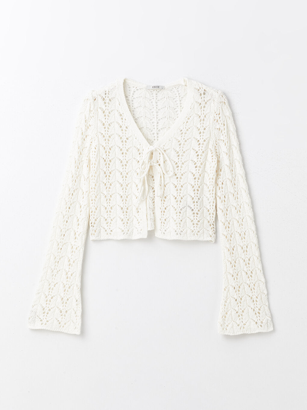 V-Neck Openwork Long Sleeve Women's Knitwear Cardigan