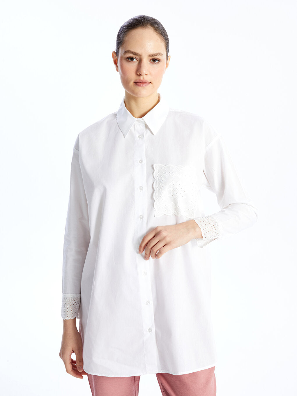 Embroidered Long Sleeve Oversize Women's Shirt Tunic