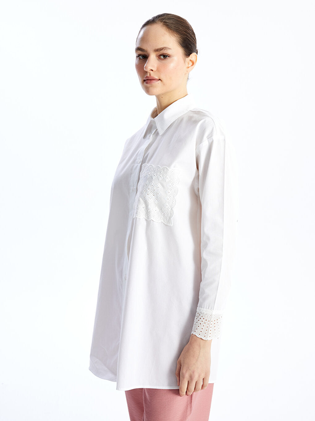 Embroidered Long Sleeve Oversize Women's Shirt Tunic