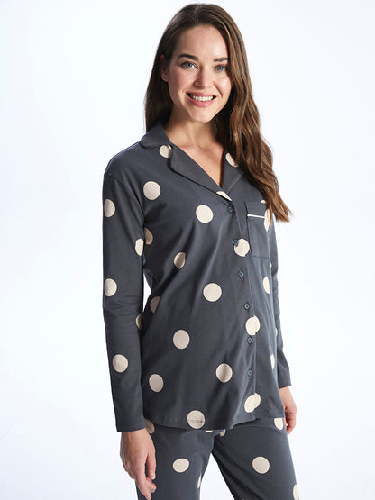 Shirt Collar Polka Dot Long Sleeve Maternity Pajama Set