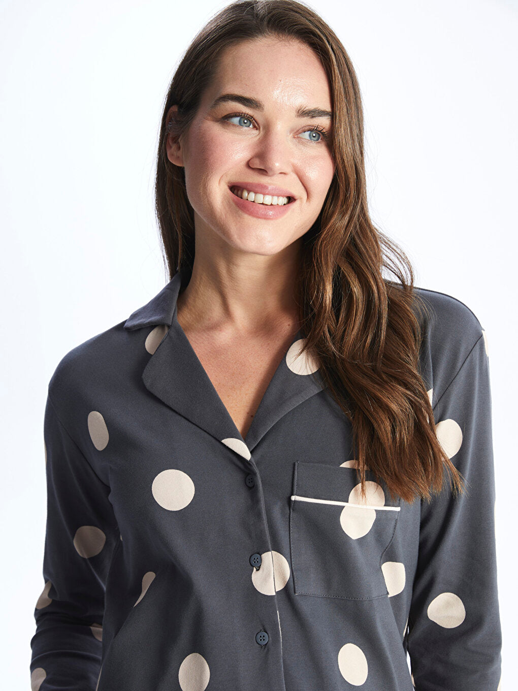 Shirt Collar Polka Dot Long Sleeve Maternity Pajama Set