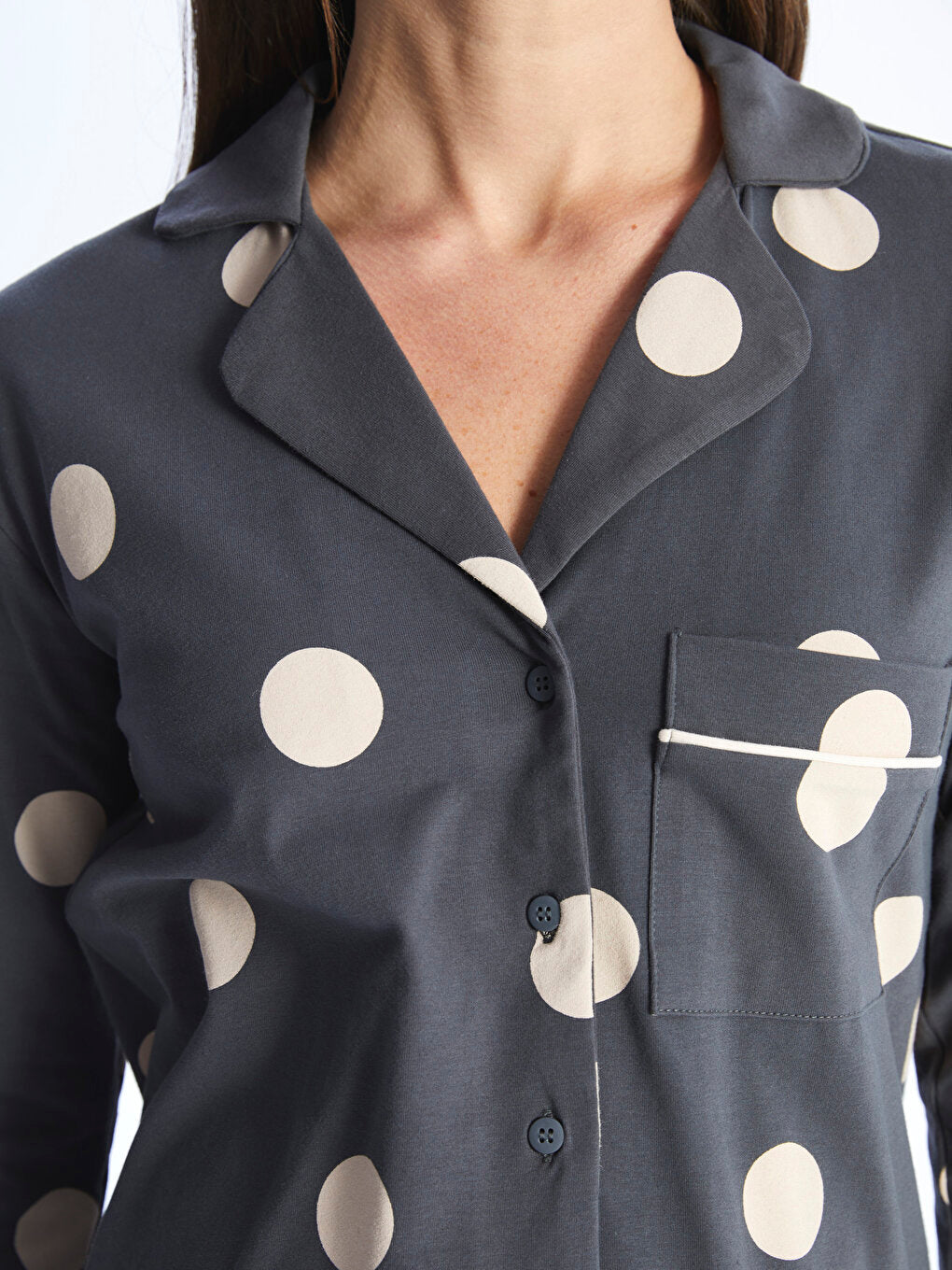 Shirt Collar Polka Dot Long Sleeve Maternity Pajama Set