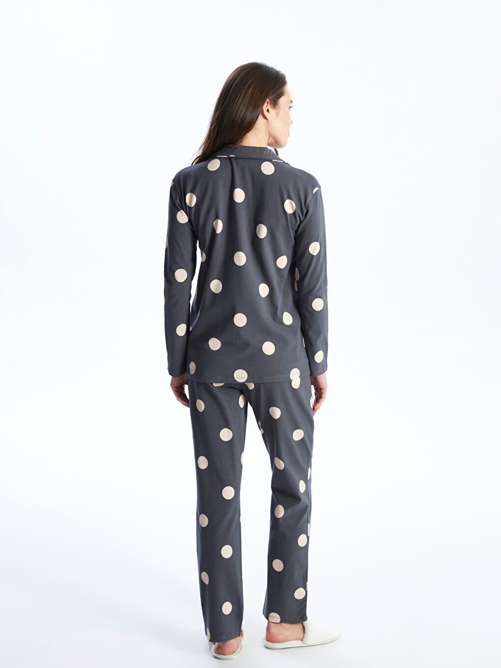 Shirt Collar Polka Dot Long Sleeve Maternity Pajama Set