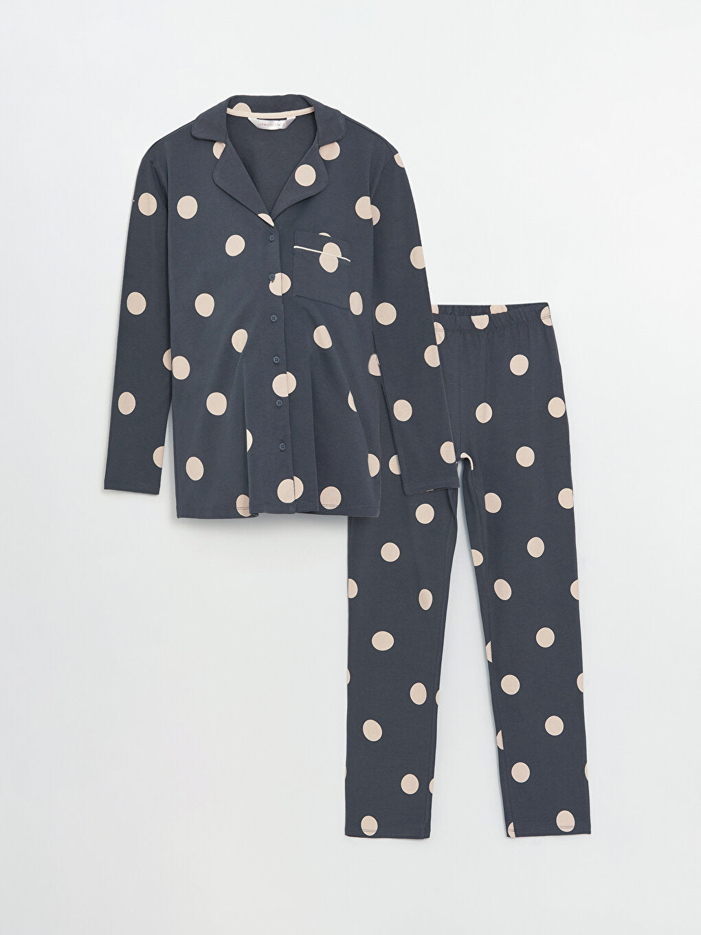 Shirt Collar Polka Dot Long Sleeve Maternity Pajama Set