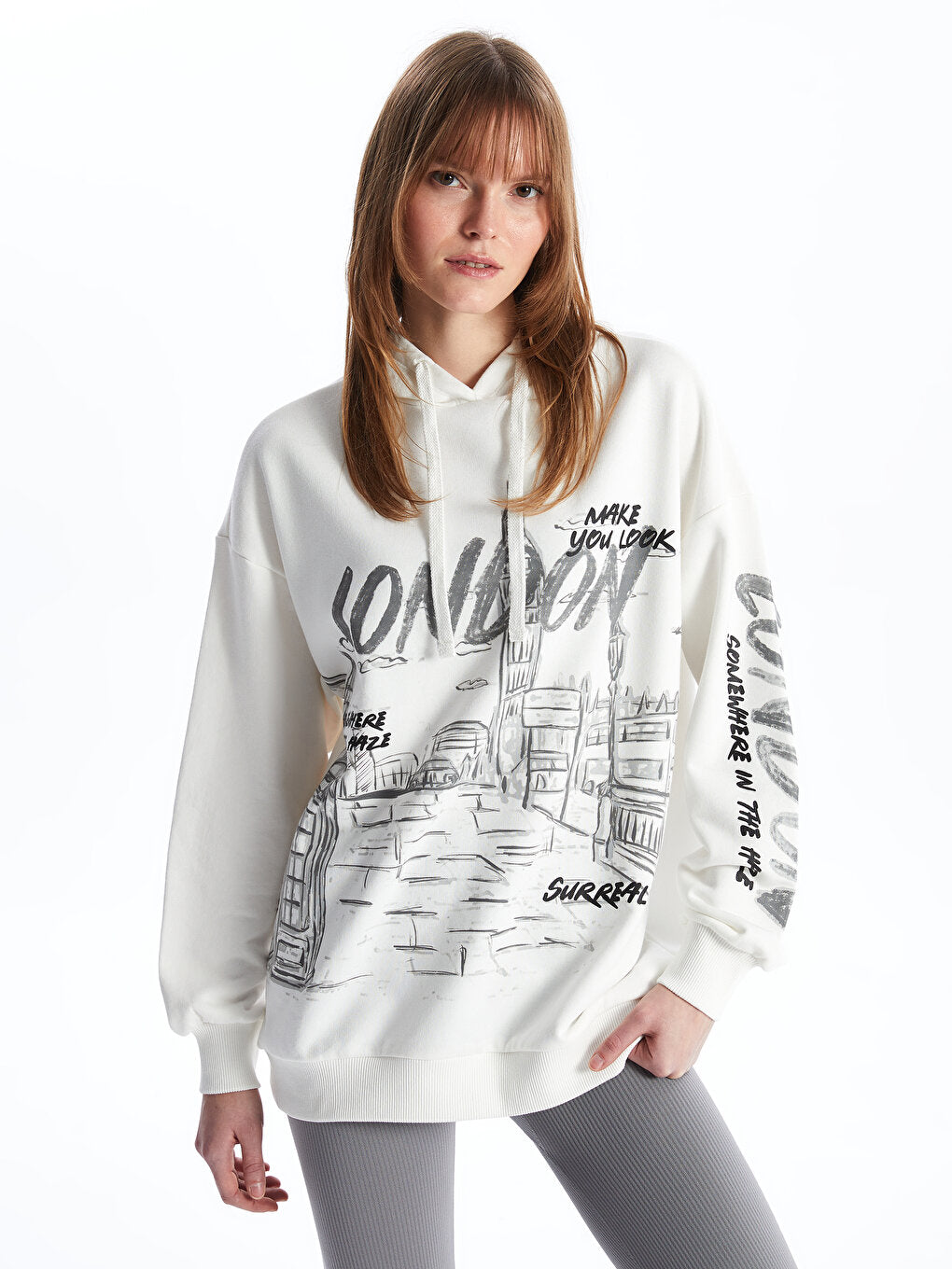 Printed Long Sleeve Oversize Women's Hoodie