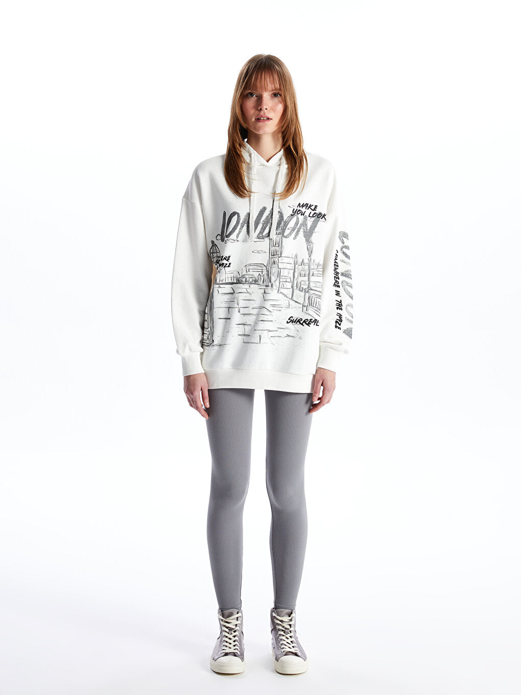 Printed Long Sleeve Oversize Women's Hoodie