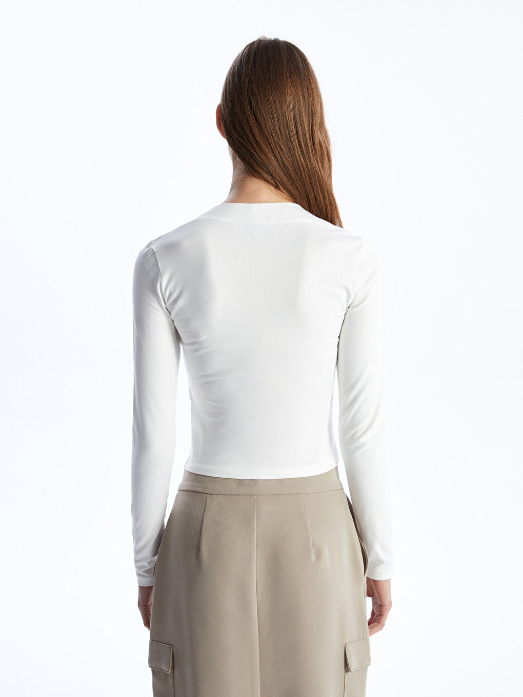 Square Neck Plain Long Sleeve Women's Blouse