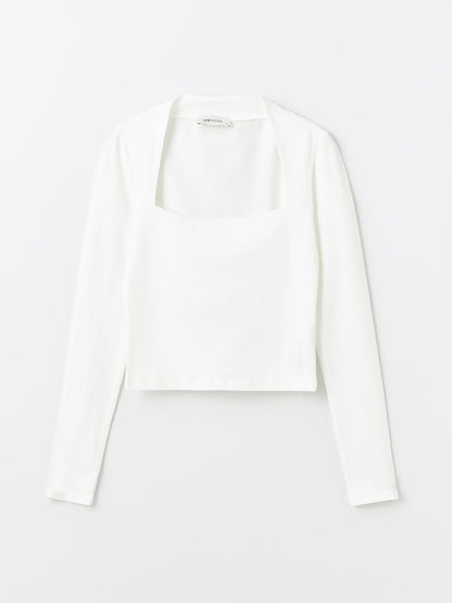 Square Neck Plain Long Sleeve Women's Blouse