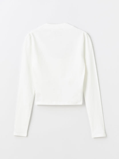 Square Neck Plain Long Sleeve Women's Blouse