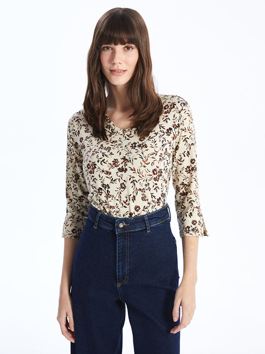 V-Neck Patterned Women's Blouse